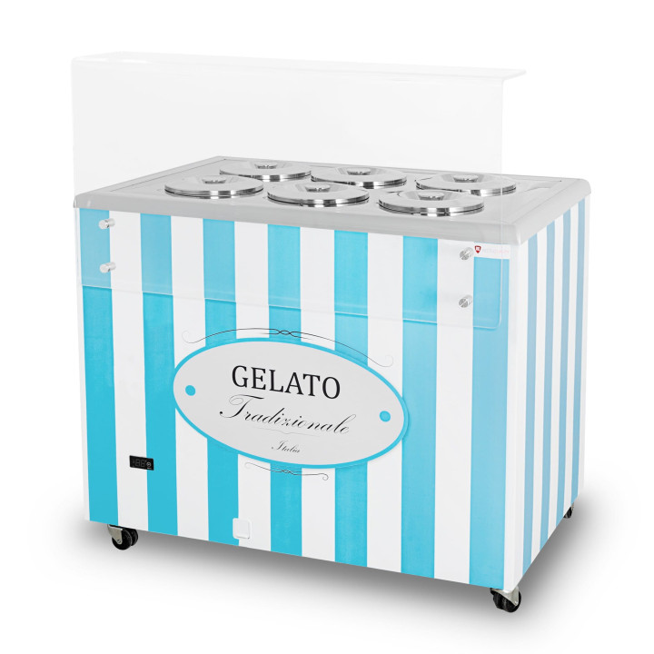 Dystrybutor do lodów | witryna do lodów | konserwator | retro | 6 tub | okrągłe kuwety | 1063x670x895 mm | GELATO POZETTI 6 