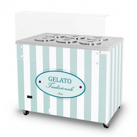 Dystrybutor do lodów | witryna do lodów | konserwator | retro | 6 tub | okrągłe kuwety | 1063x670x895 mm | GELATO POZETTI 6 