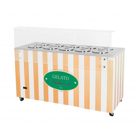 Dystrybutor do lodów | konserwator | retro | 10 tub | okrągłe kuwety | 1503x670x895 mm | GELATO POZETTI 10 BEIGE