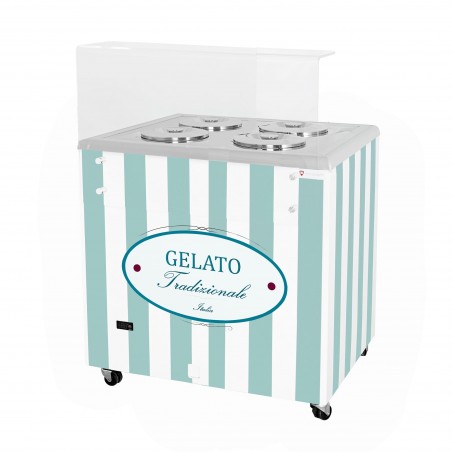 Dystrybutor do lodów | konserwator | retro | 4 tub | okrągłe kuwety | 843x670x895 mm | GELATO POZETTI 4 PASTEL BLUE