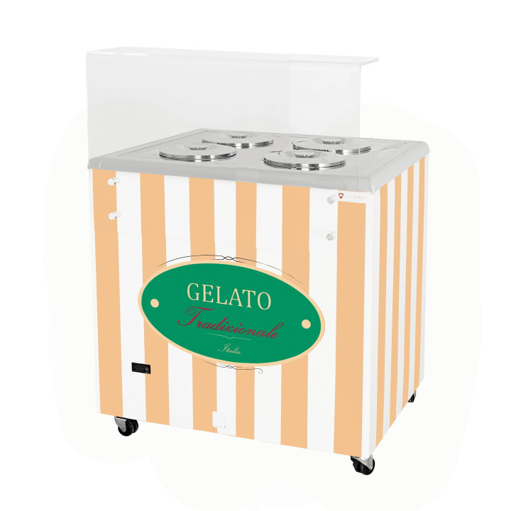 Dystrybutor do lodów | konserwator | retro | 4 tub | okrągłe kuwety | 843x670x895 mm | GELATO POZETTI 4 BEIGE