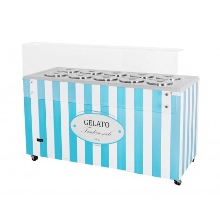 Dystrybutor do lodów | witryna do lodów | konserwator | retro | 10 tub | okrągłe kuwety | 1503x670x895 mm | GELATO POZETTI 10 BL