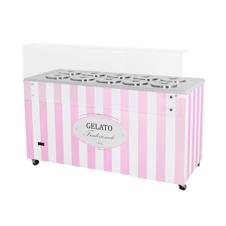 Dystrybutor do lodów | witryna do lodów | konserwator | retro | 10 tub | okrągłe kuwety | 1503x670x895 mm | GELATO POZETTI 10 PI