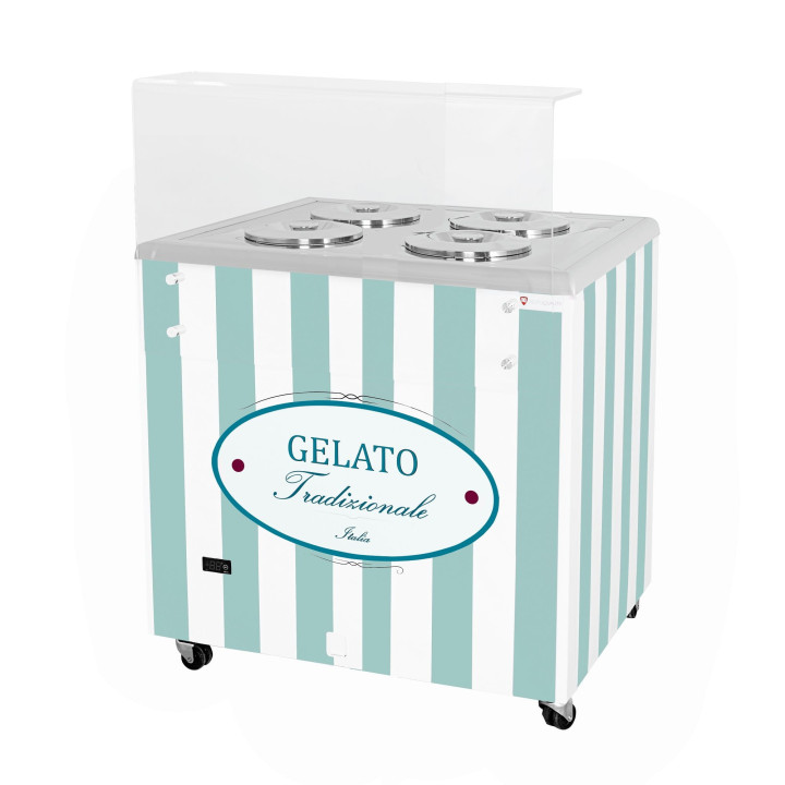 Dystrybutor do lodów | witryna do lodów | konserwator | retro | 4 tub | okrągłe kuwety | 843x670x895 mm | GELATO POZETTI 4 PASTE