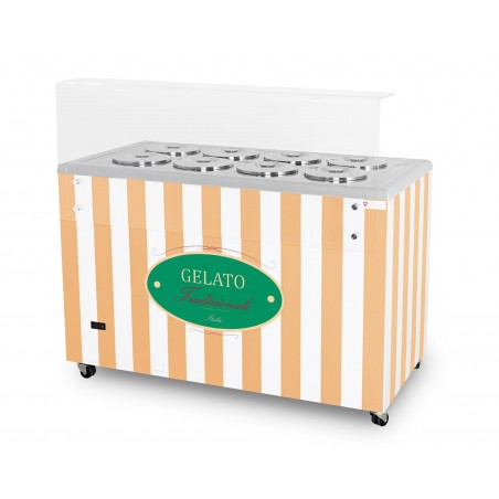 Dystrybutor do lodów | witryna do lodów | konserwator | retro | 8 tub | okrągłe kuwety | 1283x670x895 mm | GELATO POZETTI 8 BEIG