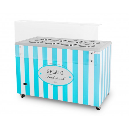 Dystrybutor do lodów | witryna do lodów | konserwator | retro | 8 tub | okrągłe kuwety | 1283x670x895 mm | GELATO POZETTI 8 BLUE