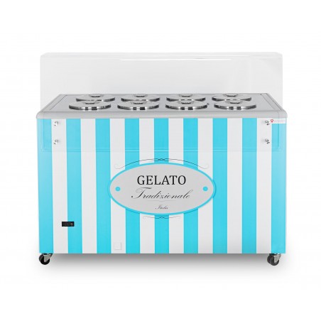 Dystrybutor do lodów | witryna do lodów | konserwator | retro | 8 tub | okrągłe kuwety | 1283x670x895 mm | GELATO POZETTI 8 BLUE