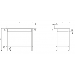 Stół przyścienny bez półki | 1000x600x850 mm | skręcany