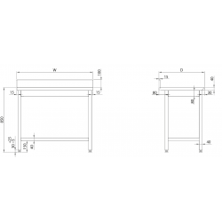 Stół przyścienny z półką | 1200x600x850 mm | skręcany