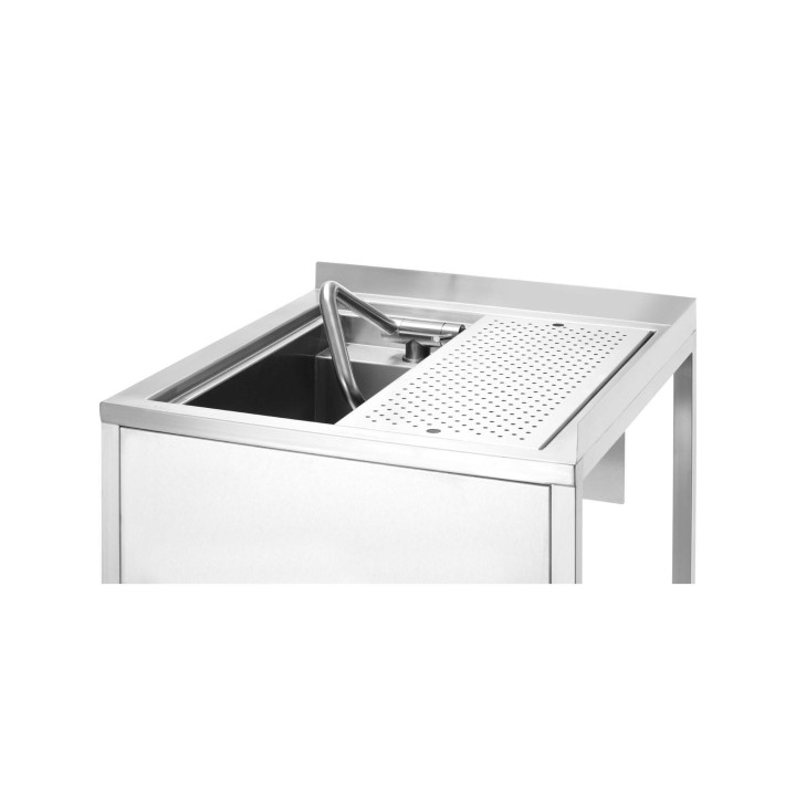 Narożny stół Oxygen Hybrid z ukrytą komorą zlewową i myjką do płukania dzbanków, 650x650x(h)900mm