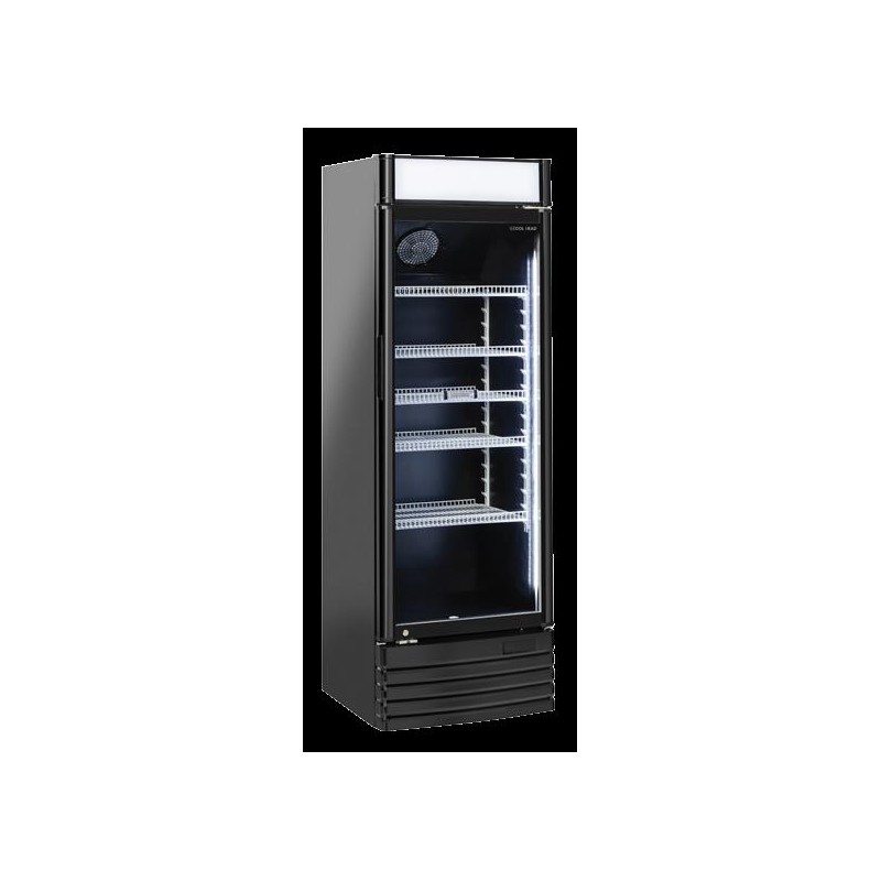 Chłodziarka na napoje Coolhead 1 drzwiowa z drzwiami szklanymi panel reklamowy  czarna 600x570x1835 Wariant podstawowy