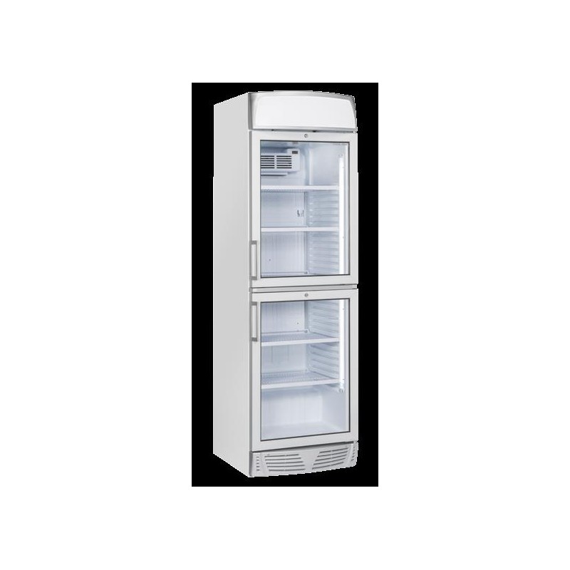 Chłodziarka na napoje Coolhead 1 drzwiowa z drzwiami szklanymi dzielonymi panel reklamowy biała 595x670x1960 Wariant podstawowy