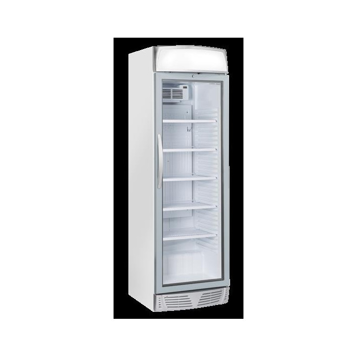 Chłodziarka na napoje Coolhead 1 drzwiowa z drzwiami szklanymi panel reklamowy biała 595x635x1960 Wariant podstawowy
