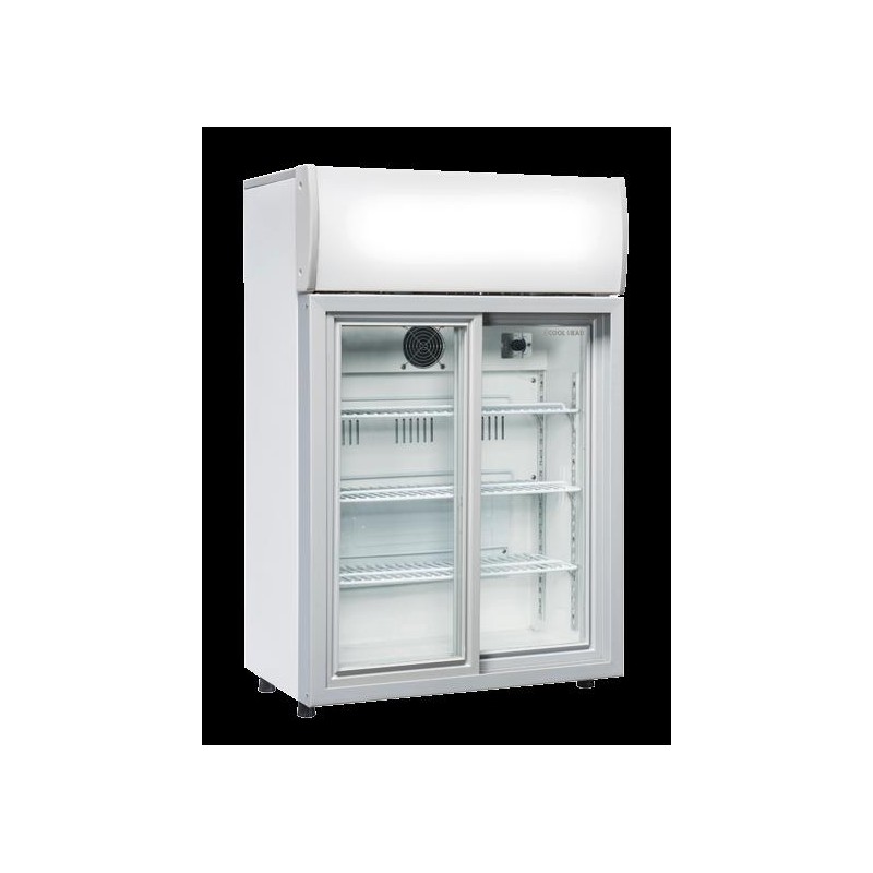 Chłodziarka na napoje Coolhead 1 drzwiowa z drzwiami szklanymi panel reklamowy biała 630x390x980 Wariant podstawowy