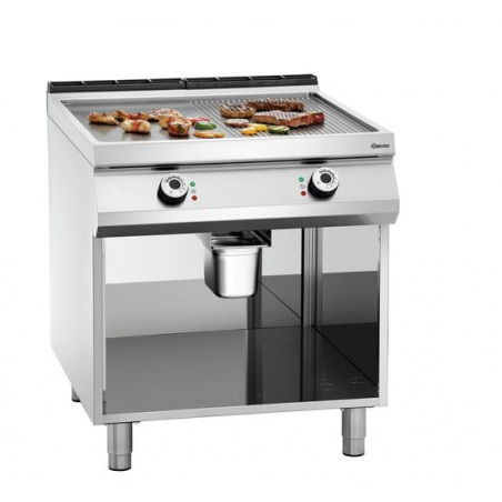 Płyta grillowa elektryczna z płytą stalową: 1/2 gładka, 1/2 ryowana, 800x900x900 mm | BARTSCHER, 296511