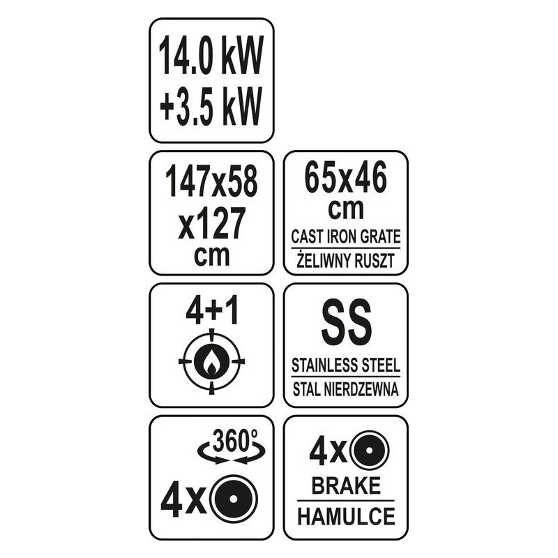 Grill gazowy ogrodowy 17,5kW 4+1 zamykana szafka stal nierdzewna Yato YG-20013