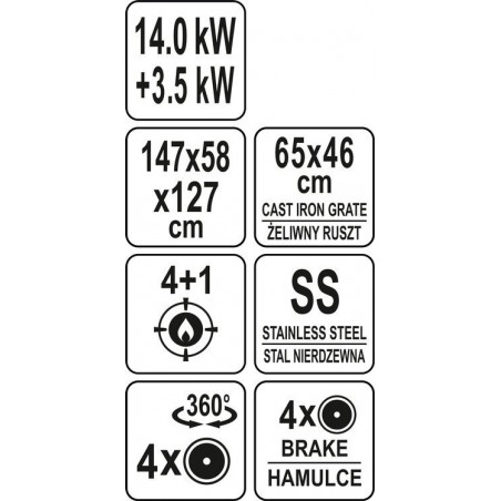 Grill gazowy ogrodowy 17,5kW 4+1 zamykana szafka stal nierdzewna Yato YG-20013