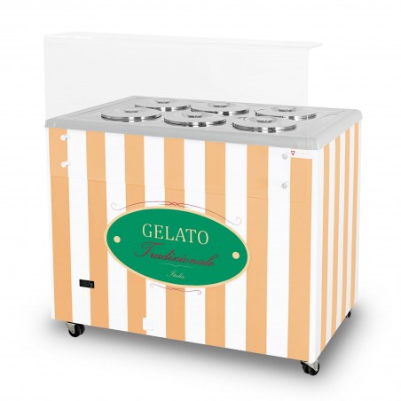 Dystrybutor do lodów | witryna do lodów | konserwator | retro | 6 tub | okrągłe kuwety | 1063x670x895 mm | GELATO POZETTI 6 