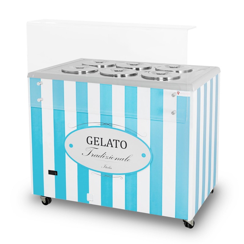 Dystrybutor do lodów | witryna do lodów | konserwator | retro | 6 tub | okrągłe kuwety | 1063x670x895 mm | GELATO POZETTI 6 