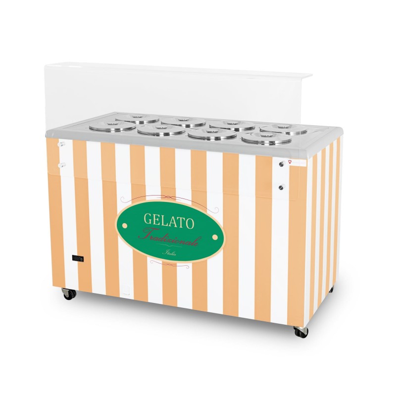 Dystrybutor do lodów | witryna do lodów | konserwator | retro | 8 tub | okrągłe kuwety | 1283x670x895 mm | GELATO POZETTI 8 