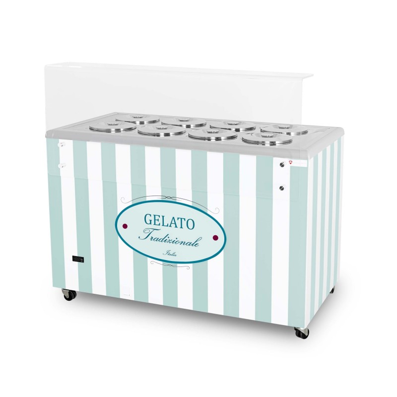 Dystrybutor do lodów | witryna do lodów | konserwator | retro | 8 tub | okrągłe kuwety | 1283x670x895 mm | GELATO POZETTI 8 