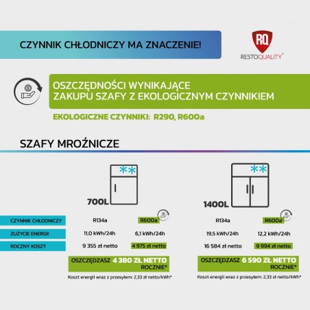 Szafa mroźnicza RQSALM 700 R  | GN 2/1 | stal nierdzewna | drzwi prawe | 700 l | Premium | 693x875x2119 mm