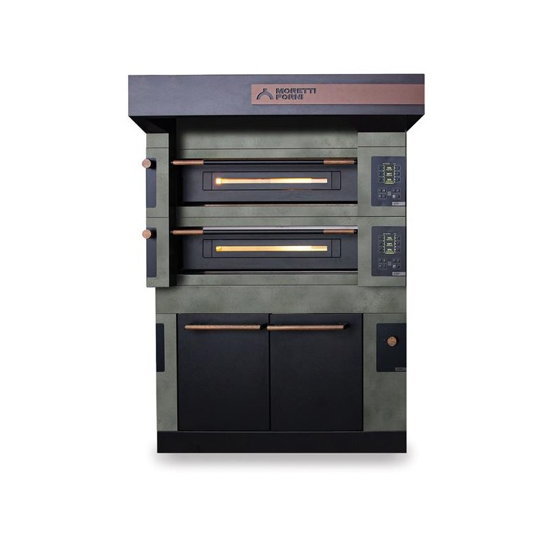 Piec dwukomorowy S100 Icon z okapem i komorą rozrostu nawilżaną H900mm, 1370x1210(+250)x(H)1945, Moretti Forni